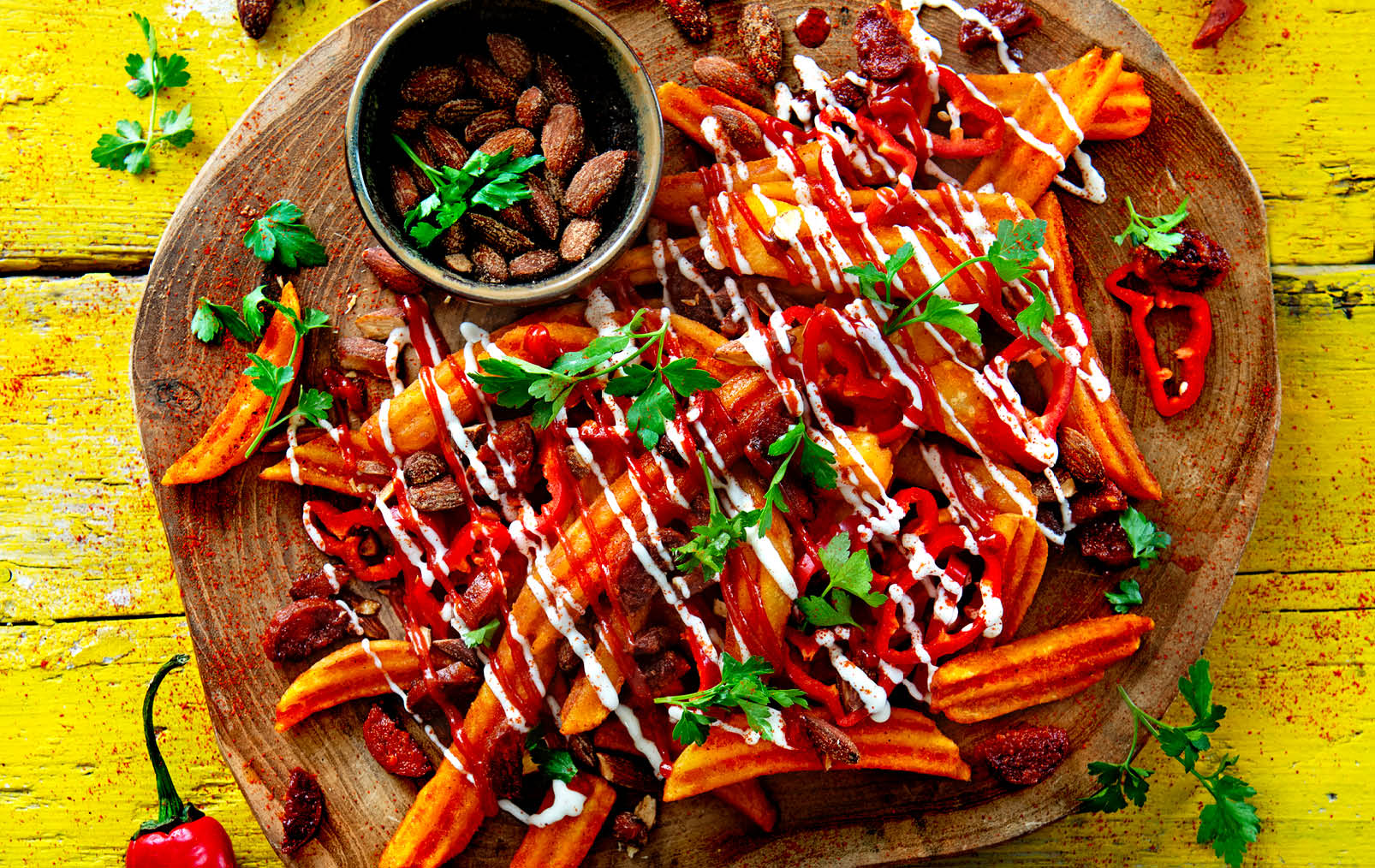 Thumbnail video Bravas-style & chorizo loaded fries